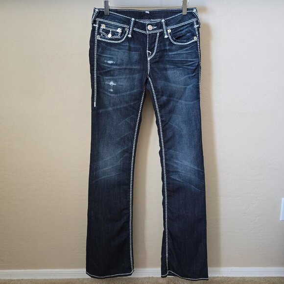 True Religion NAT Mega T Bootcut Jeans BCYD Flint Hills Wash Size 28 Low Rise - Picture 2 of 11